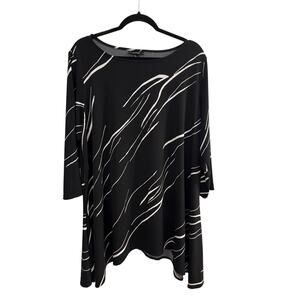 Alfani 2X Black White Abstract Print Tunic Top 3/4 Sleeve Plus Size